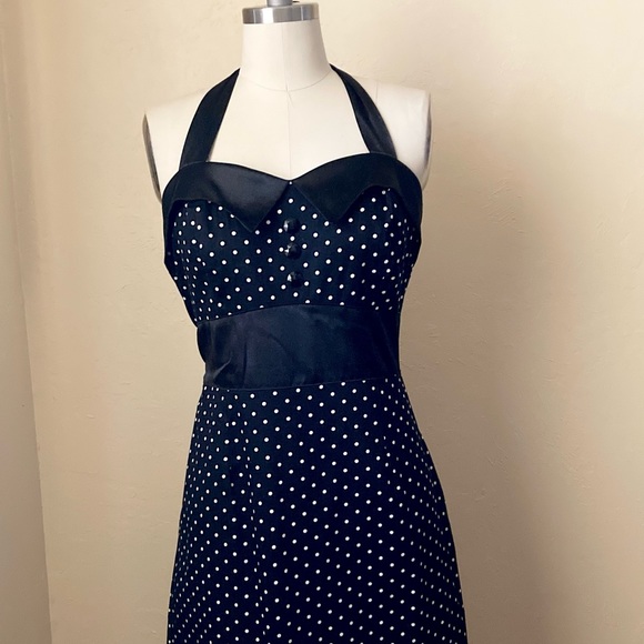Grace Karin Women’s  Dress Black White Polka Dot Halter Retro Swing Size 14 NWOT - Picture 2 of 10